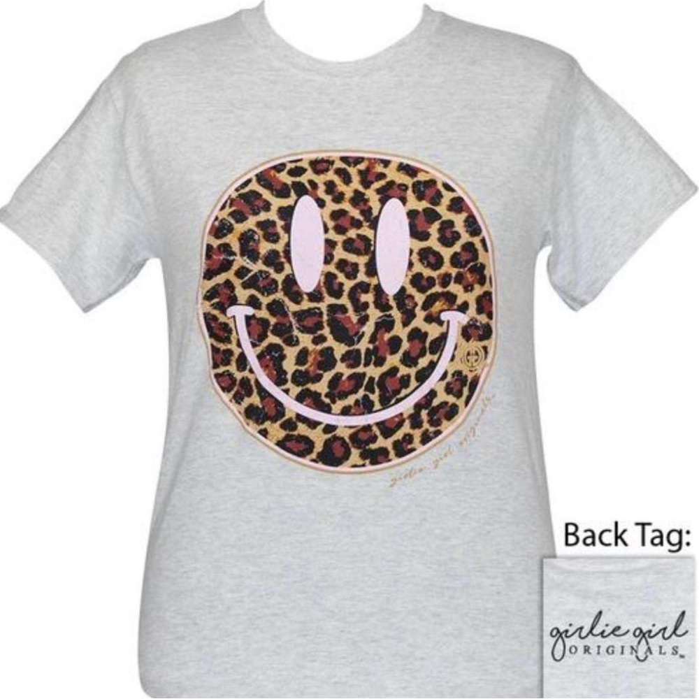 Girlie Girl‎ originals gray short sleeve leopard  smiley face shirt New 2XL